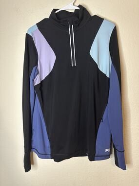 EUC Women’s Fila Long Sleeve Active Wear Black Color Block Top 1/2 zip Large